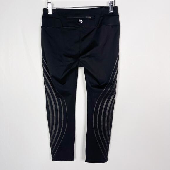 Athleta Small S Black Gel Sonar Striped Capri Leggings Workout Tights Activewear - Picture 2 of 9